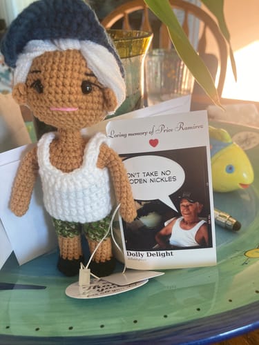Customer photo review of Dolly® Personalized Crochet Doll with Photo Card