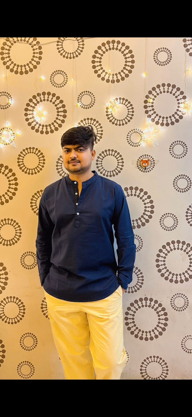 Customer photo review of Men Navy Blue Airy Linen Short Kurta
