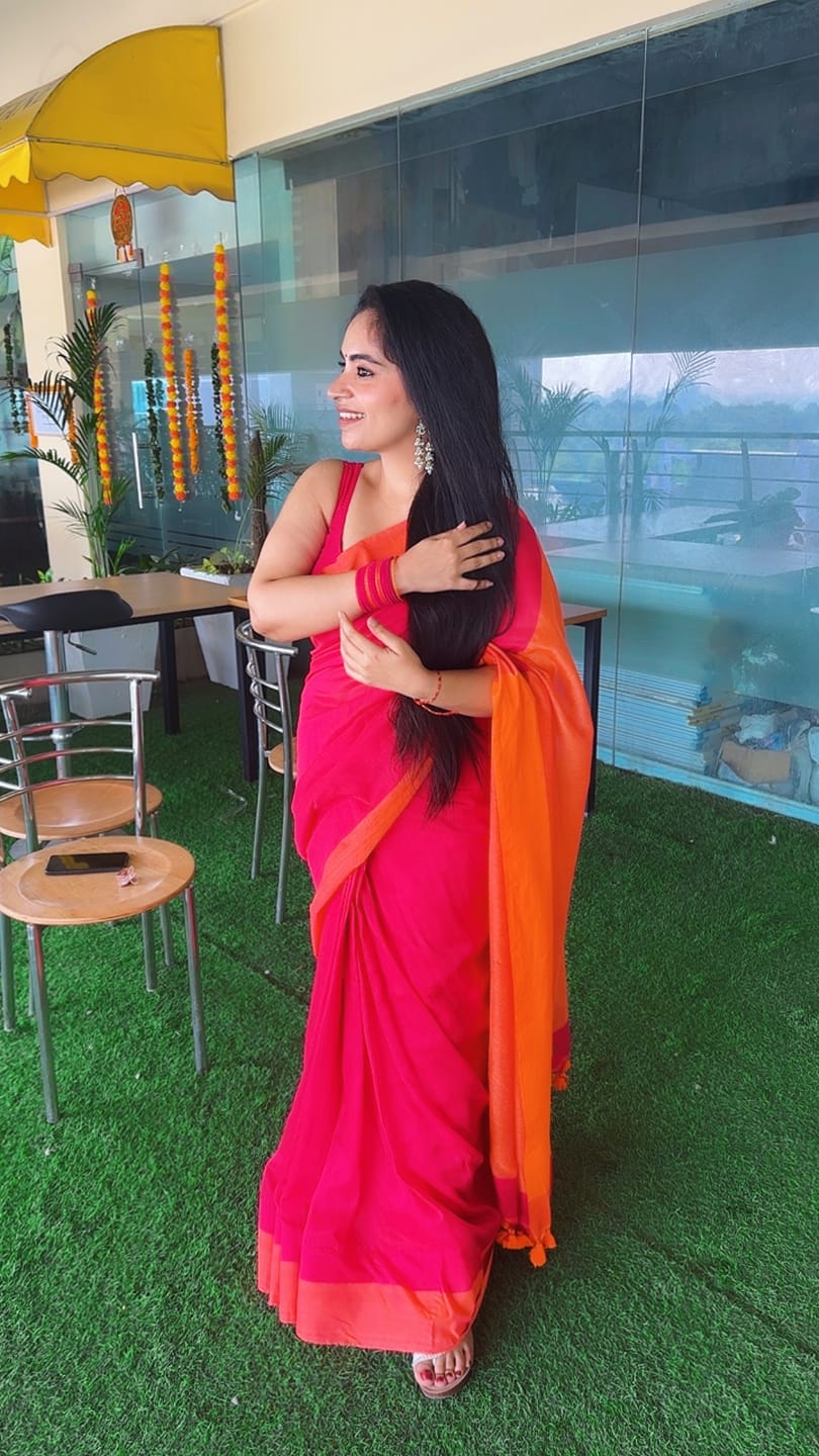 Customer photo review of Pink Orange Soft Cotton  Saree