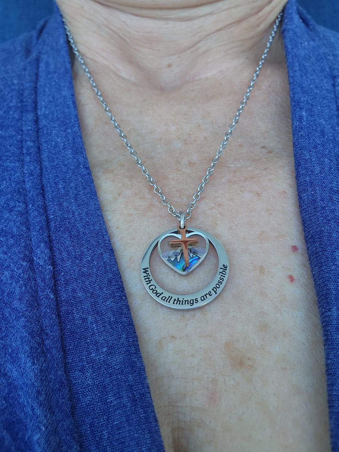 Customer photo review of FREE Today: With God All Things Are Possible Heart Cross Mustard Seed Pendant Necklace