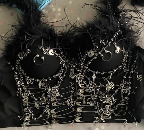 Customer photo review of Fluffy beaded metal applique crop top
