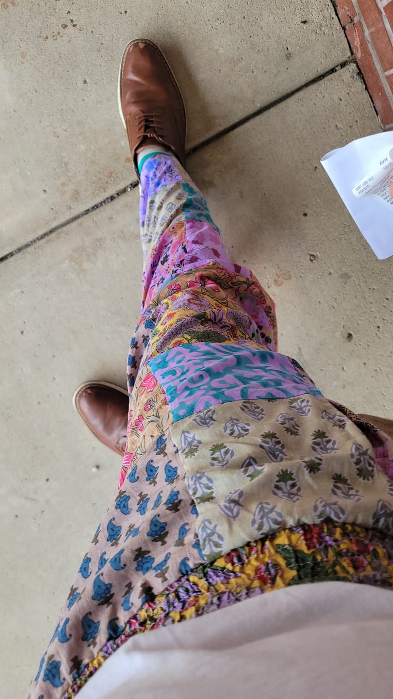 Customer photo review of Cotton Print Patchwork Flare Pants
