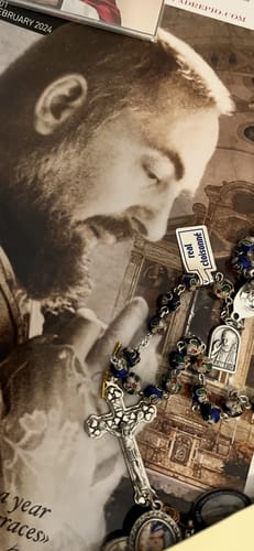 Customer photo review of St. Padre Pio Relic Blue Cloisonne Rosary  - Blessed by Pope