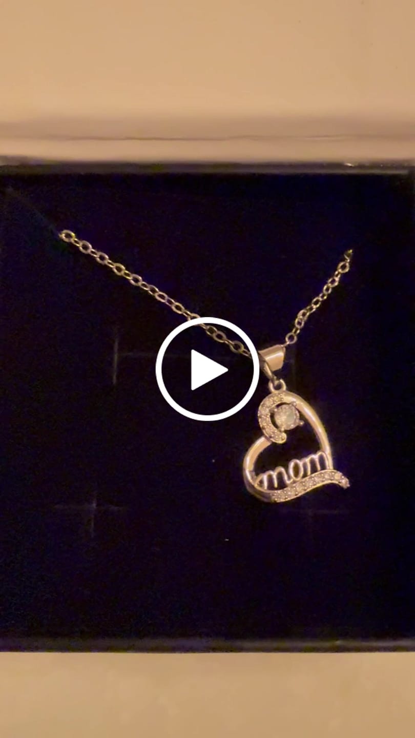 Customer video review of Thelma 18k White Gold Plated Mom Heart Necklace with Simulated Diamond Crystals