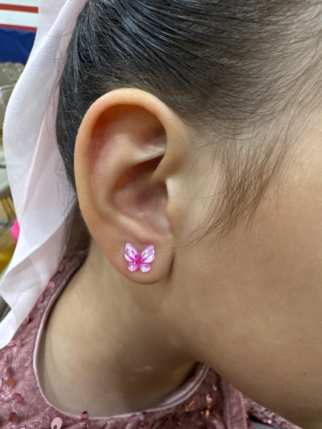 Customer photo review of Glassy Butterfly Studs Hypoallergenic Earrings for Sensitive Ears Made with Plastic Posts