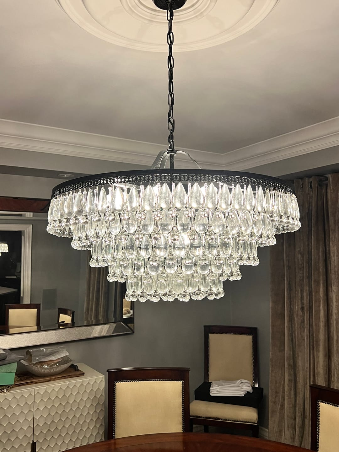 Customer photo review of Modern 11-Light Waterfall Tiered Crystal Drops Chandelier