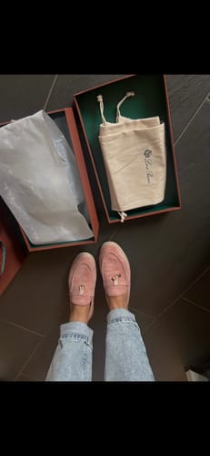 Customer photo review of Loro Piana Pink Suede Summer Charms Walk Loafers