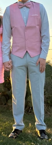 Customer photo review of Barry. Wang Mens Pink Suit Vest Solid Dress Vest Necktie Bowtie Hanky Cufflinks Set