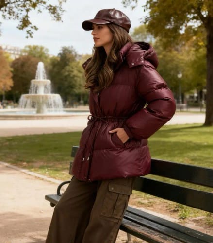 Customer photo review of Lorie Drawstring Hooded Puffer Coat