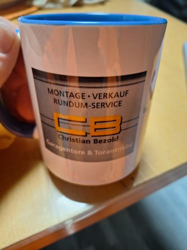 Customer photo review of TassenExpress - Becher Keramik Tasse mit Logo bedruckt 325ml Firmenlogo