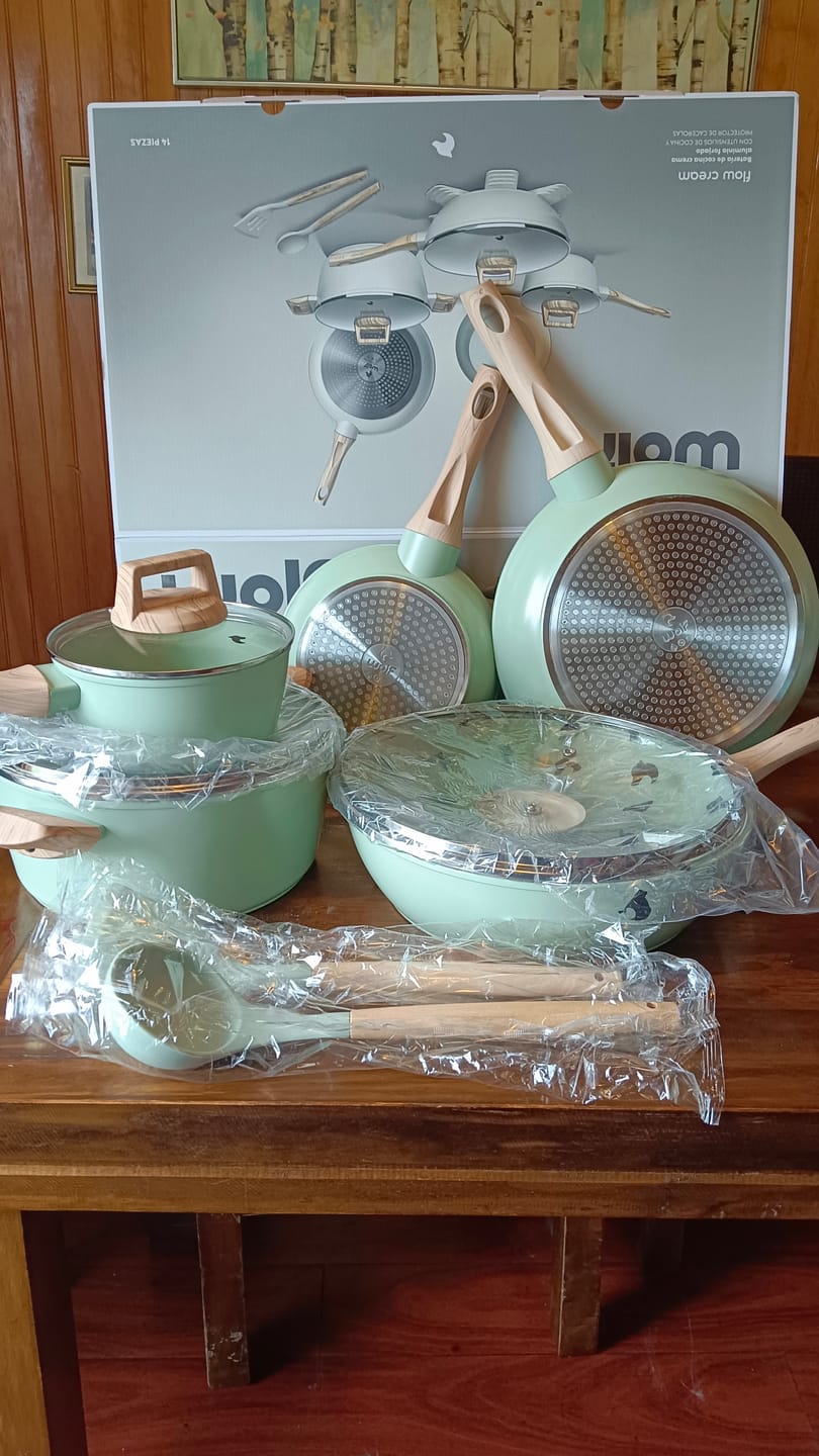 Customer photo review of Bateria Cocina 14Pzs Aluminio Antiadherente Flow Beige Wolf