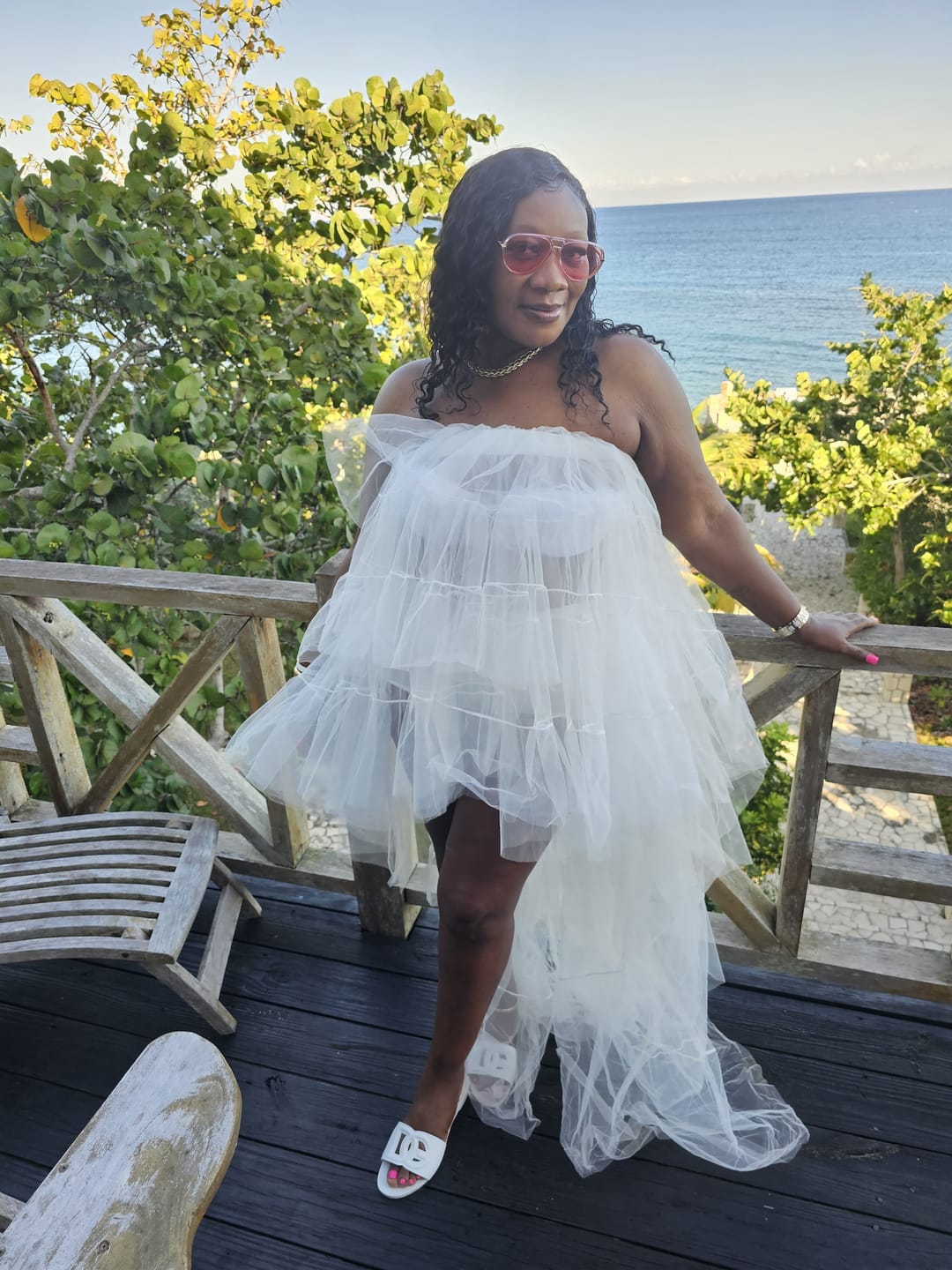 Customer photo review of LOOK 1142 SHEER HIGH LO TULLE MAXI GOWN