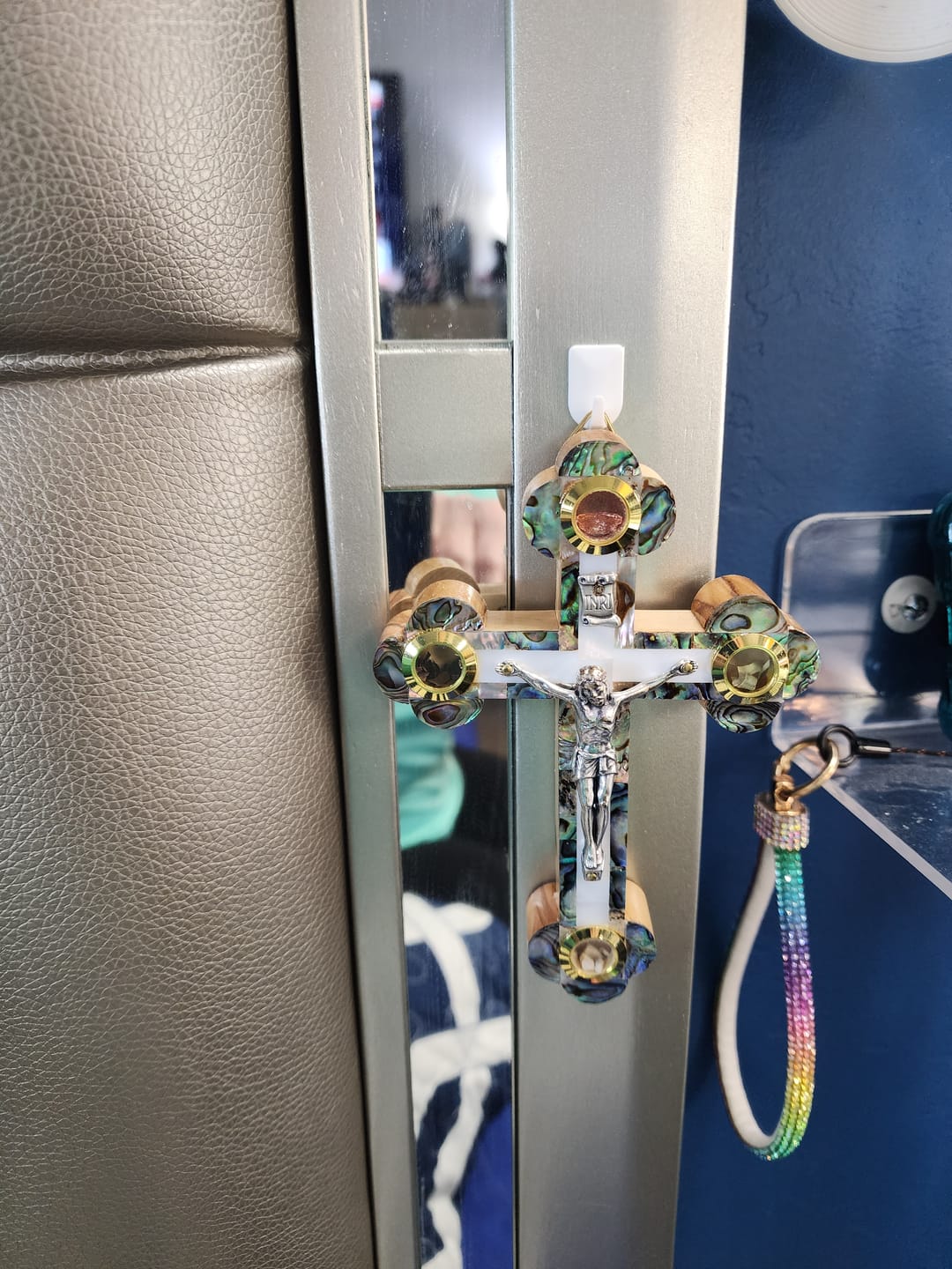 Customer photo review of Olive Wood Crucifix (Fully covered with Mother of Pearl) - Holy Land Crucifixes