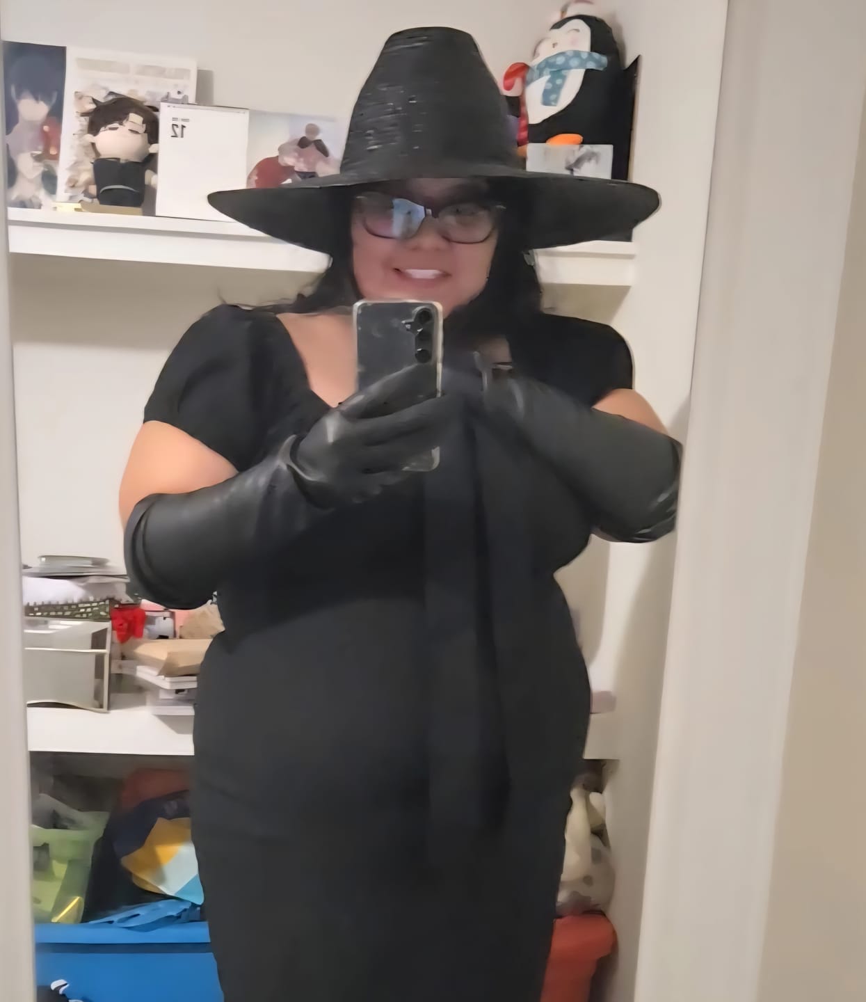 Customer photo review of Faux Leather Opera Gloves in Black