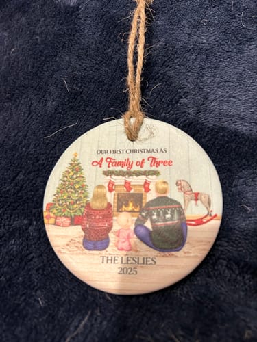 Customer photo review of First Christmas As Family Christmas Personalized Decorative Circle Ornament
