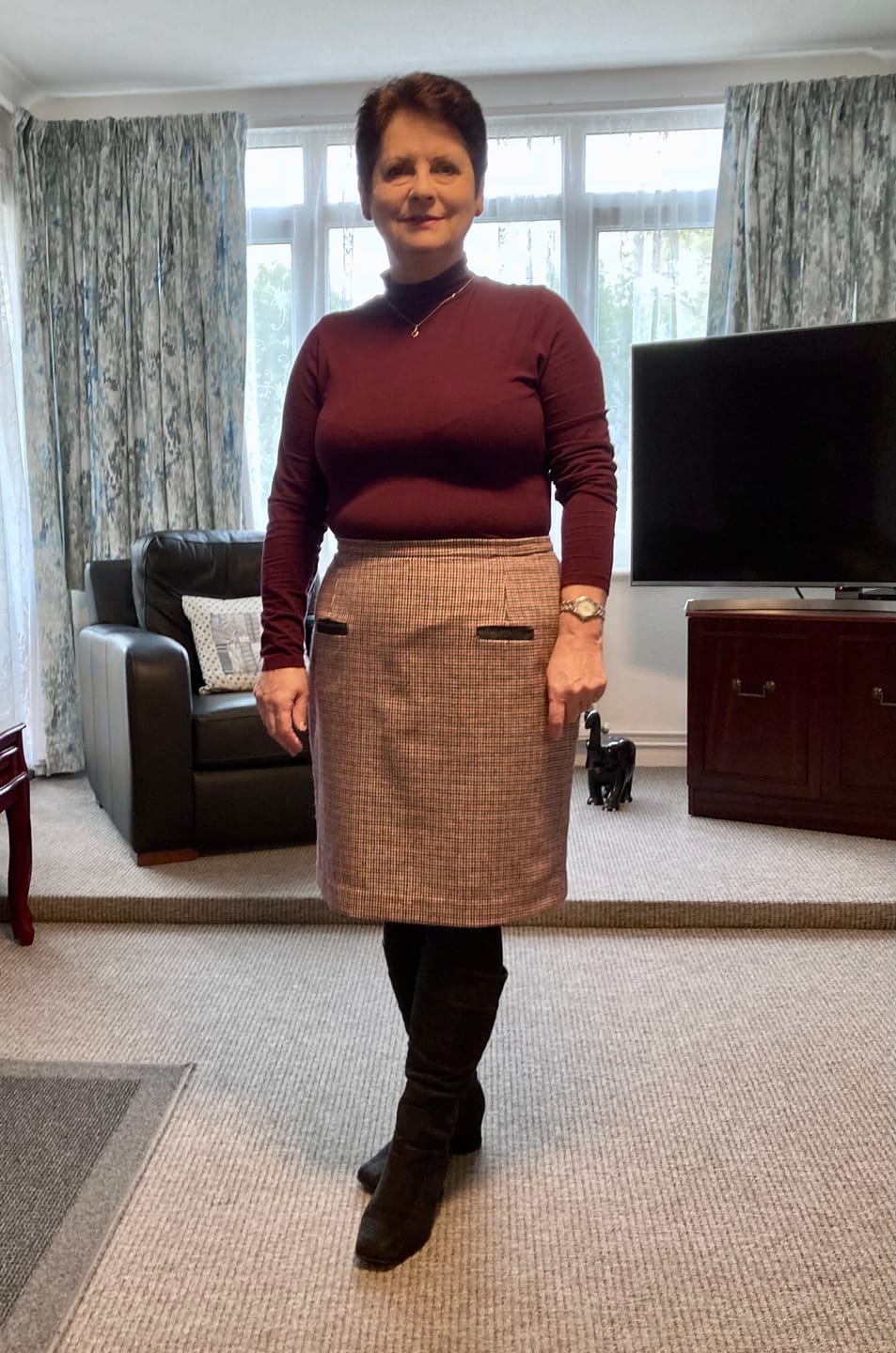 Customer photo review of Red Dogtooth Check Wool Blend Fabric