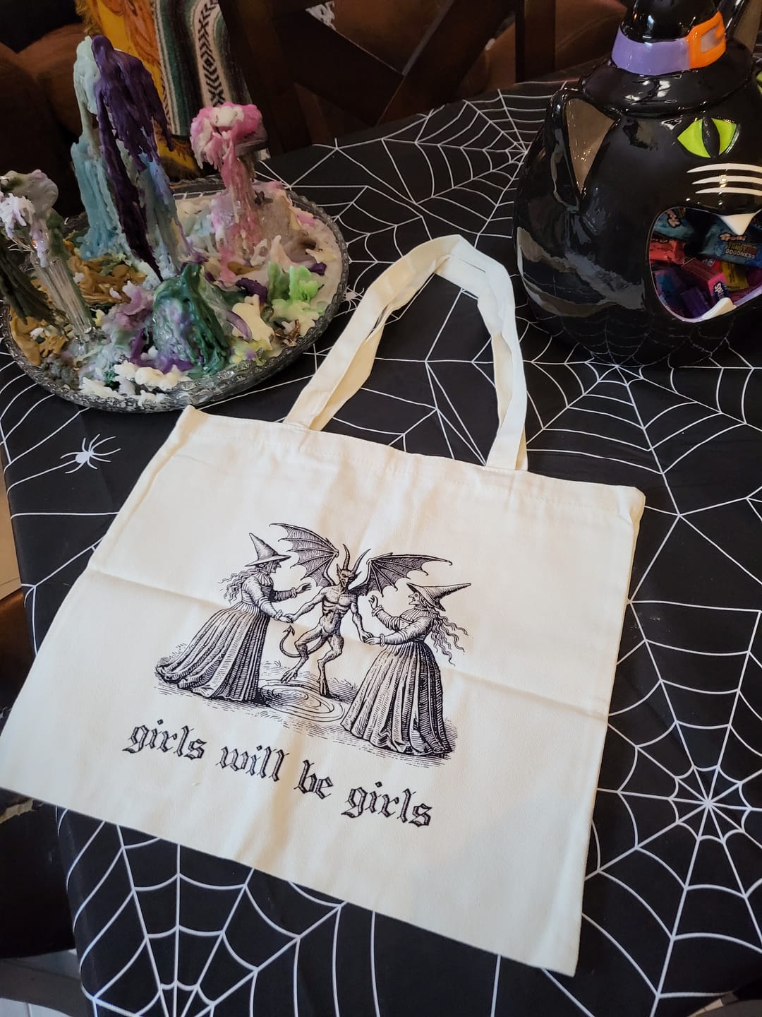 Customer photo review of Girls Will Be Girls Witch Tote Bag