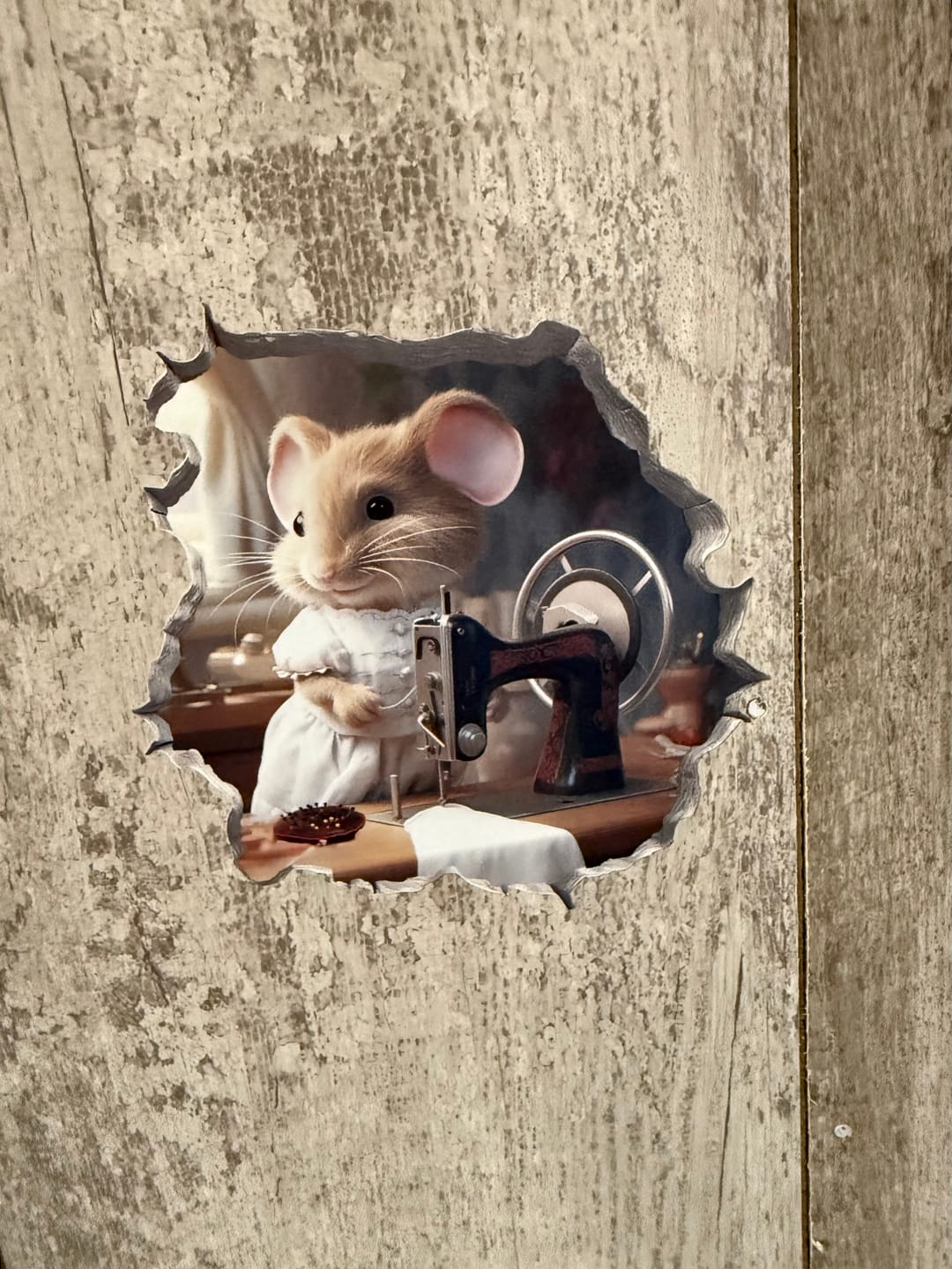 Customer photo review of Seamstress Mouse in Mouse Hole Decal