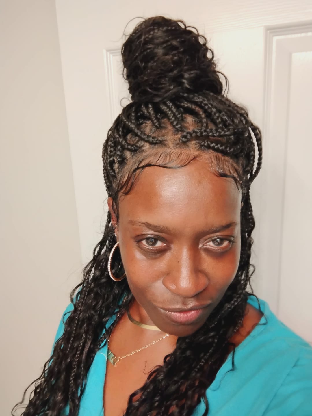 Customer photo review of Coco - Glueless Human Hair Braided Wig Pre Cut HD Full Elastic Lace Free Part Ready-To-Go (Lace Not Hand Tied)