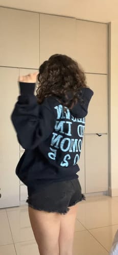 Customer photo review of designed in london navy hoodie