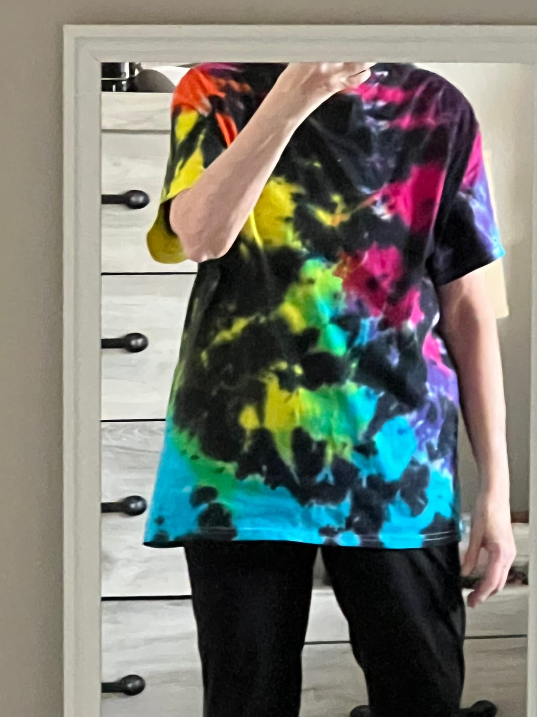 Customer photo review of Black Rainbow Splat Tie Dye T Shirt