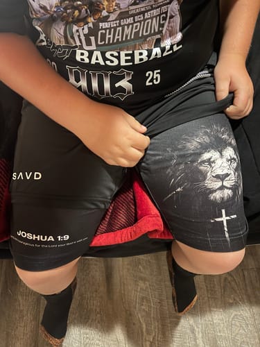 Customer photo review of Joshua 1:9 'Lion' Youth Performance Shorts