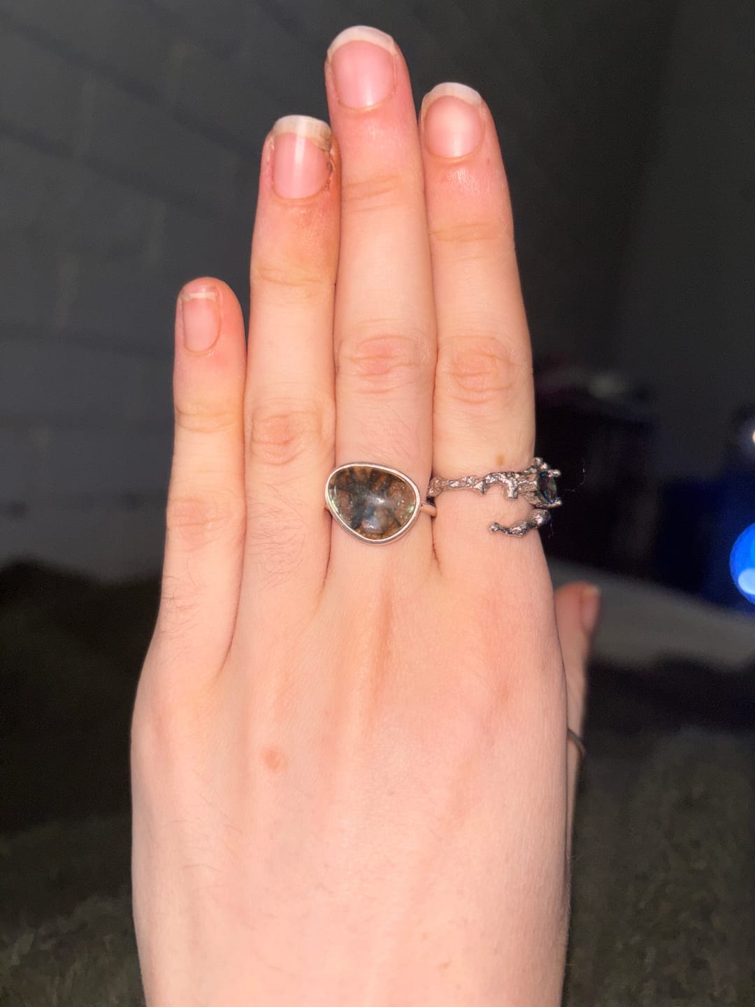 Customer photo review of Black Moonstone Oval Statement Open Ring