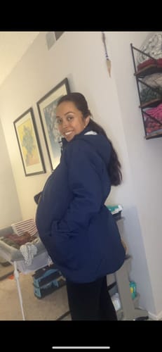Customer photo review of Mamalila Cosy Allrounder Navy Softshell Maternity and Babywearing Jacket