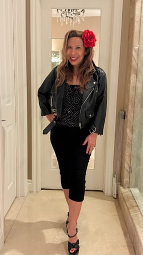 Customer photo review of Bad Girl 3/4 Sleeve Cropped Motorcycle Jacket in Vegan Leather - Vixen by Micheline Pitt