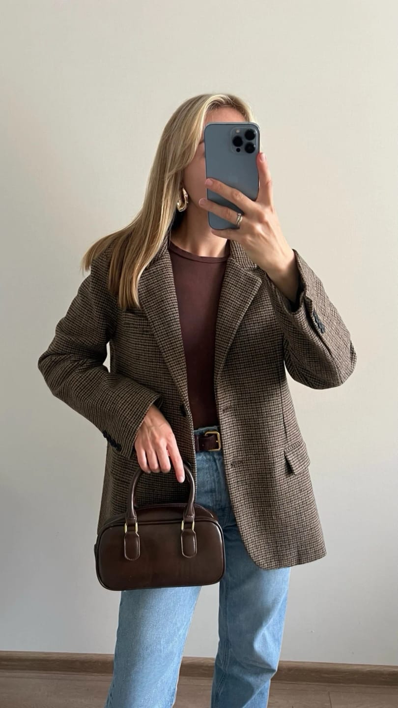 Customer photo review of Delphine Vintage Plaid Blazer