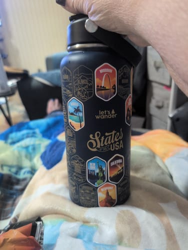 Customer photo review of Lets Wander™ 50 States Of The USA Water Bottle + Stickers