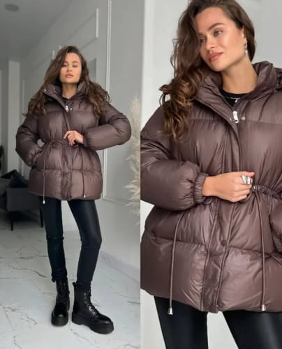 Customer photo review of Lorie Drawstring Hooded Puffer Coat
