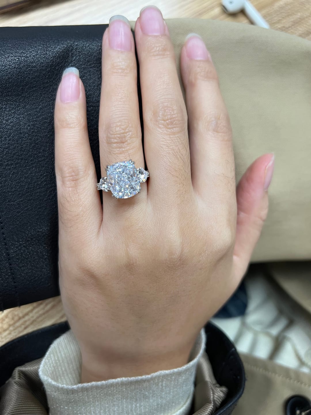 Customer photo review of S925 6.0Ct Cushion Cut Three Stone Engagement Ring Simulated or Moissanite Diamond Bridal Rings For Women