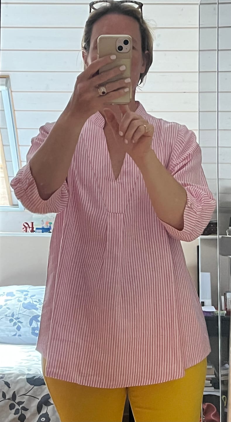 Customer photo review of Blouse Isabeau - lin/coton rayé rose
