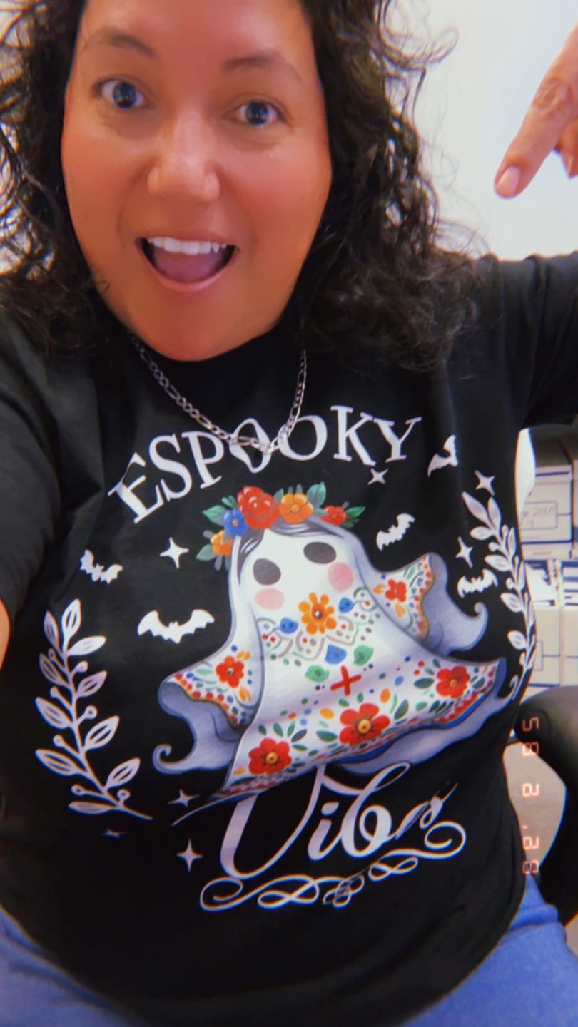 Customer photo review of Espooky Vibes Halloween T-Shirt