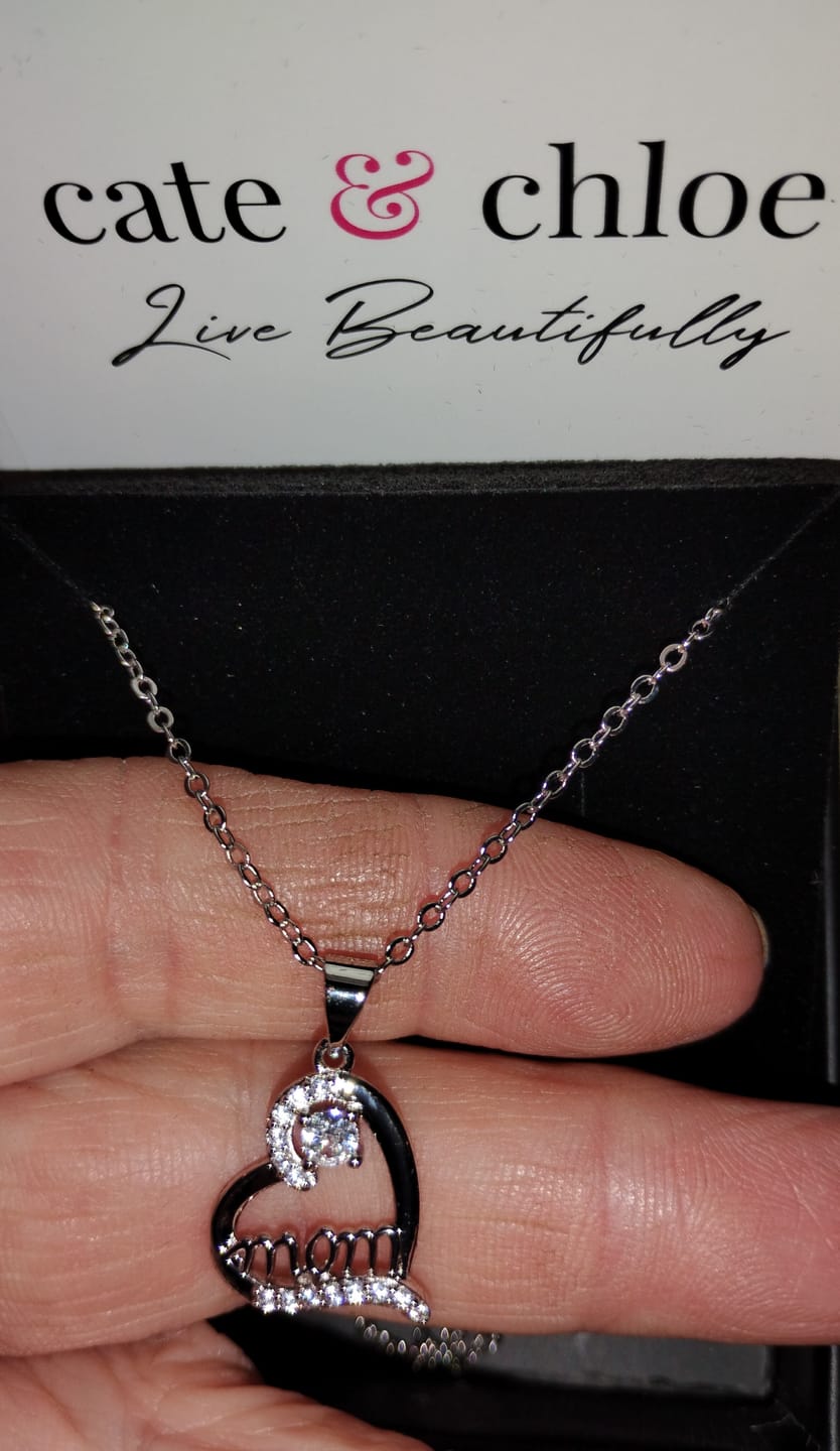 Customer photo review of Thelma 18k White Gold Plated Mom Heart Necklace with Simulated Diamond Crystals