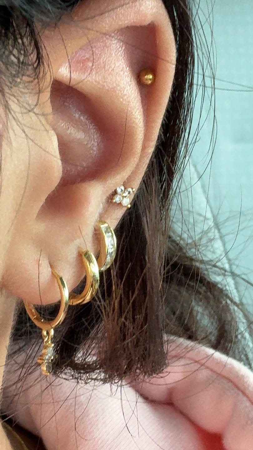 Customer photo review of Clover Sapphire Hoop Earrings