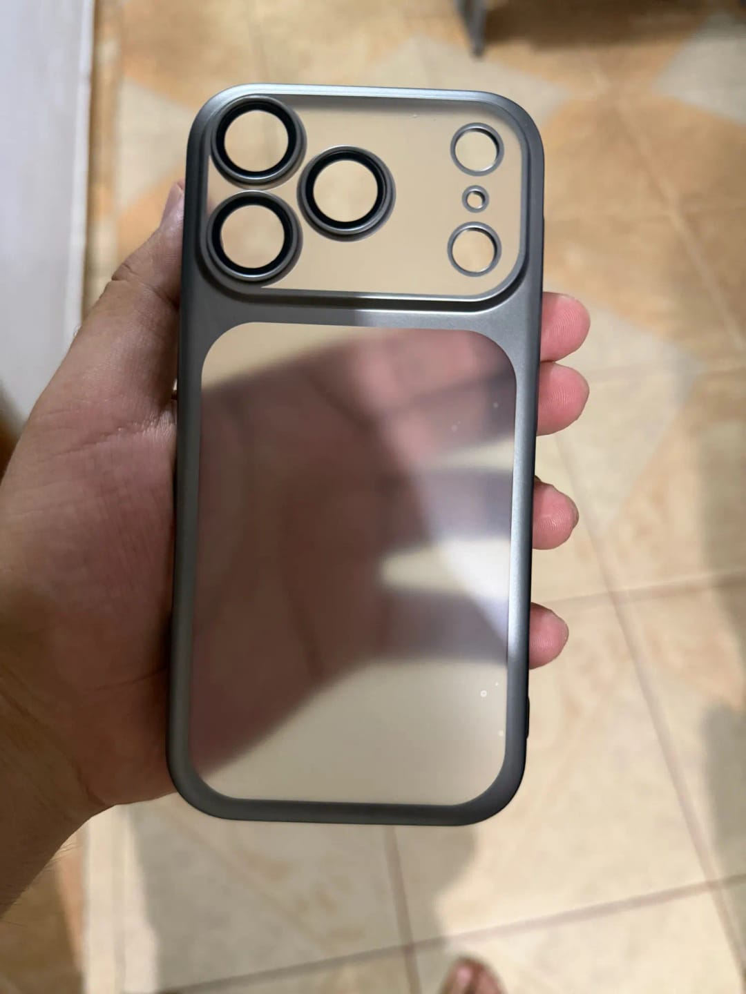 Customer photo review of LuxuryKase Hybrid Frosted Clear Case | Matte Hard Back Cover | Metallic Frame | Shockproof Slim Design | Anti-Fingerprint | In-Built Camera Lens Protection For iPhone