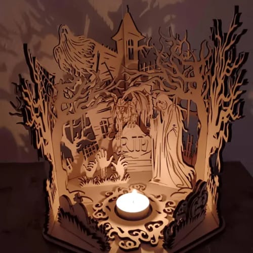 Customer photo review of Halloween scene table lamp laser cut svg file