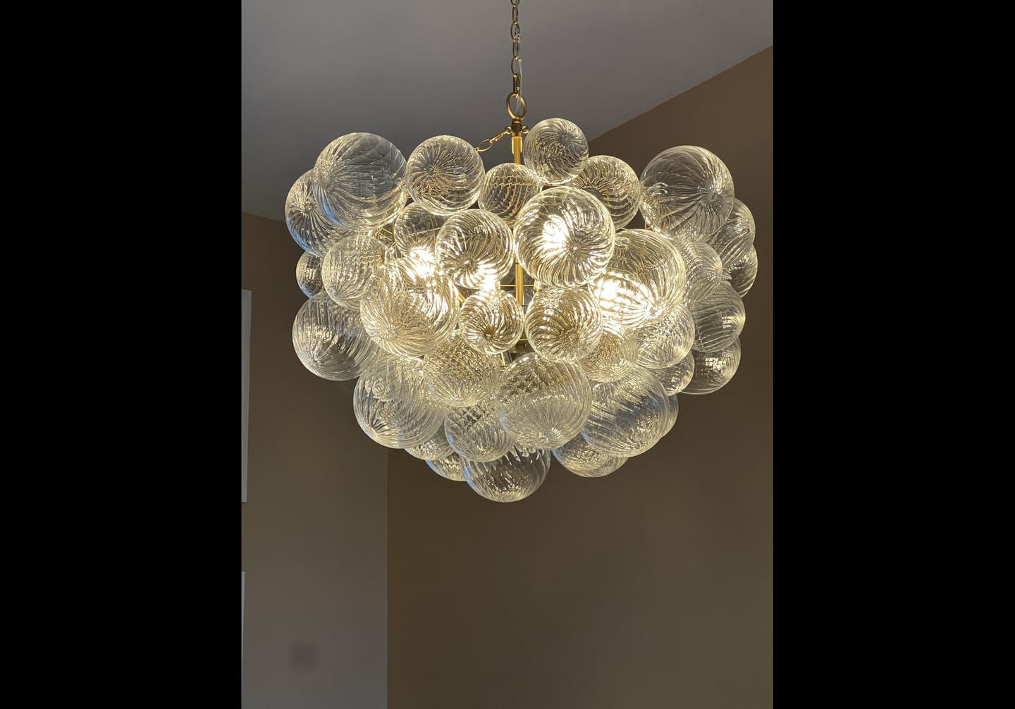 Customer photo review of Brass Cluster Ribbed Glass Globe Bubble Chandelier