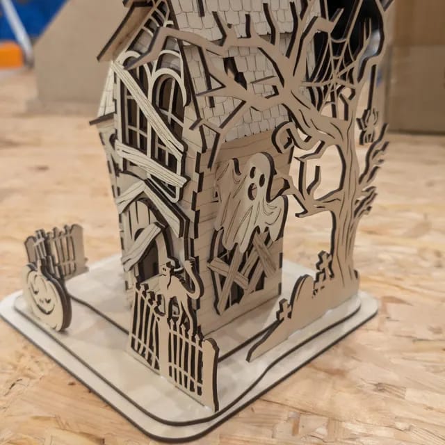 Customer photo review of Halloween house scene lamp laser cut svg file