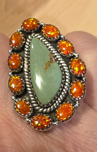 Customer photo review of Gorgeous Handmade Sterling Silver, Royston & Orange Fire Opal Adjustable Ring