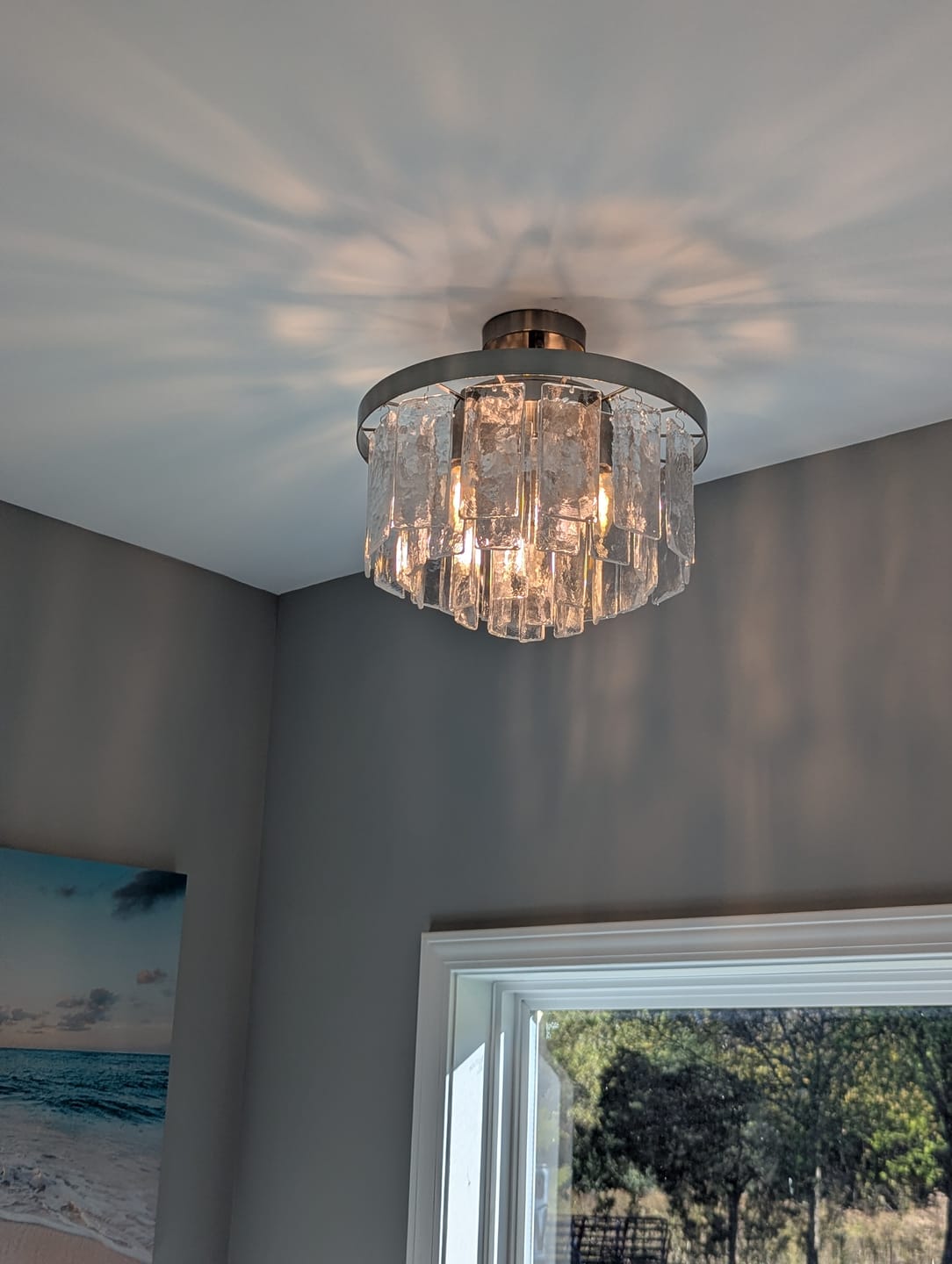 Customer photo review of Tiered Hammered Water Glass Round Semi Flush Mount