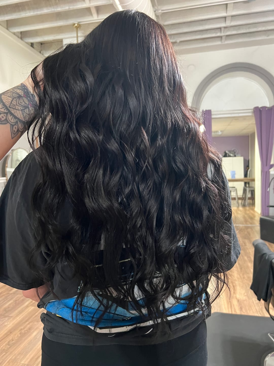 Customer photo review of Weft Hair Extensions Remy Human Hair Weft Solid Jet Black #1