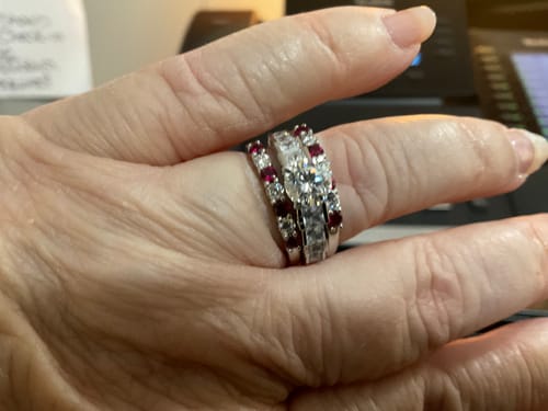 Customer photo review of Round Moissanite Staircase Channel Set Engagement Ring