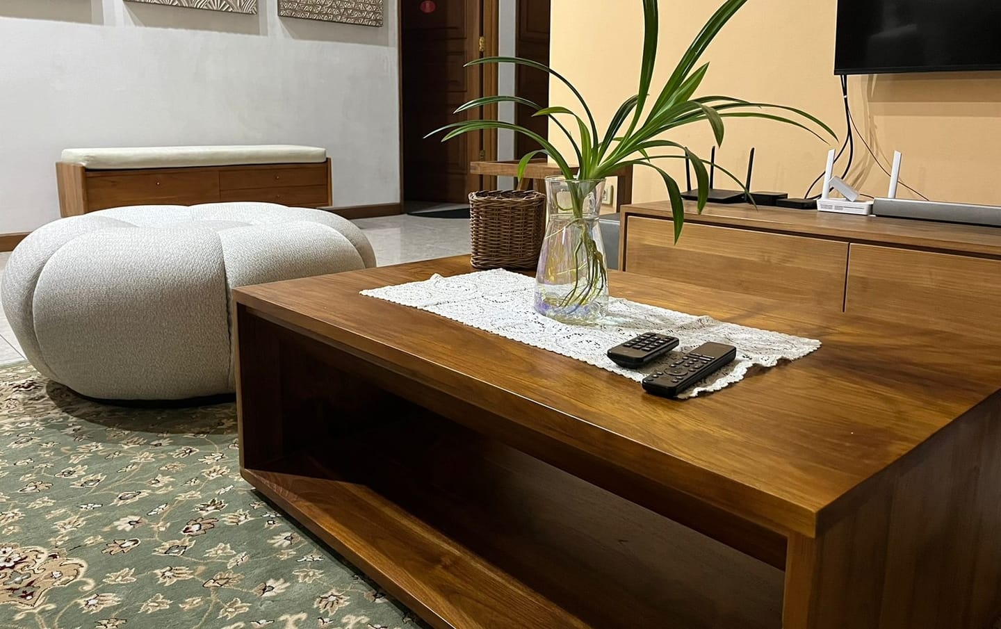 Customer photo review of Timeless Teak Coffee Table with Seamless Storage