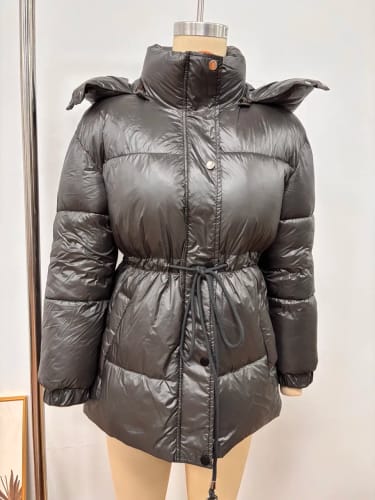 Customer photo review of Lorie Drawstring Hooded Puffer Coat