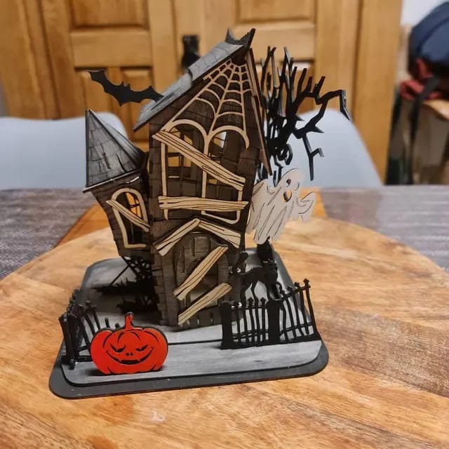 Customer photo review of Halloween house scene lamp laser cut svg file