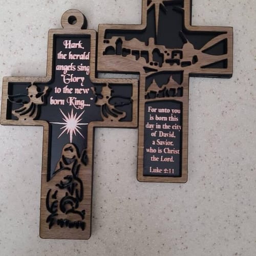 Customer photo review of Nativity tree cross ornaments bundle laser cut svg file