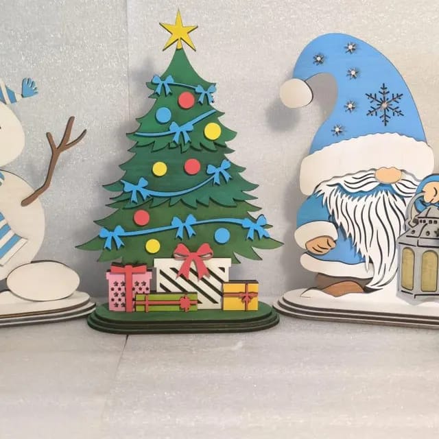 Customer photo review of Laser cut Christmas standing Santa reindeer gnome table decoration svg file